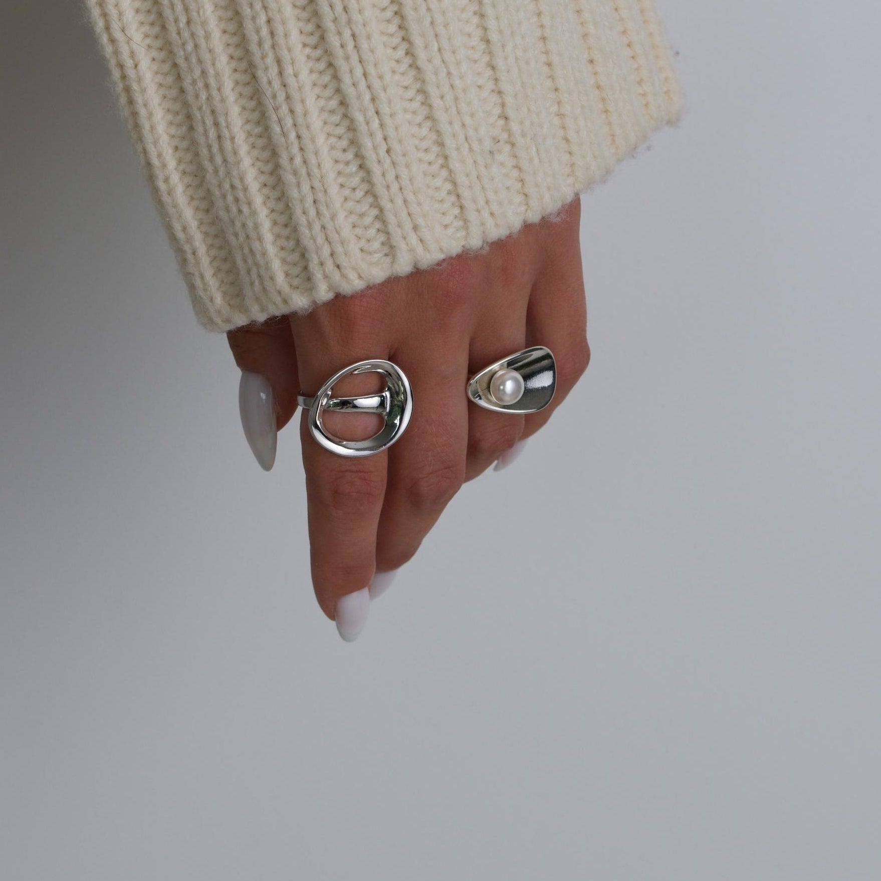 Sterling Silver Orbit Pearl Adjustable Ring