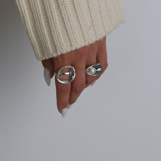 Sterling Silver Orbit Pearl Adjustable Ring