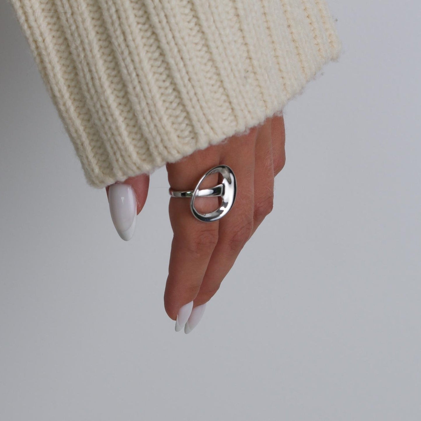 Sterling Silver Orbit Pearl Adjustable Ring
