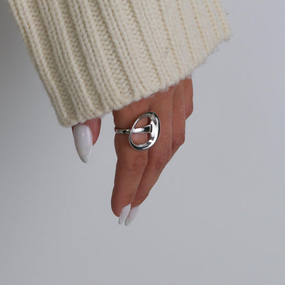Sterling Silver Orbit Pearl Adjustable Ring