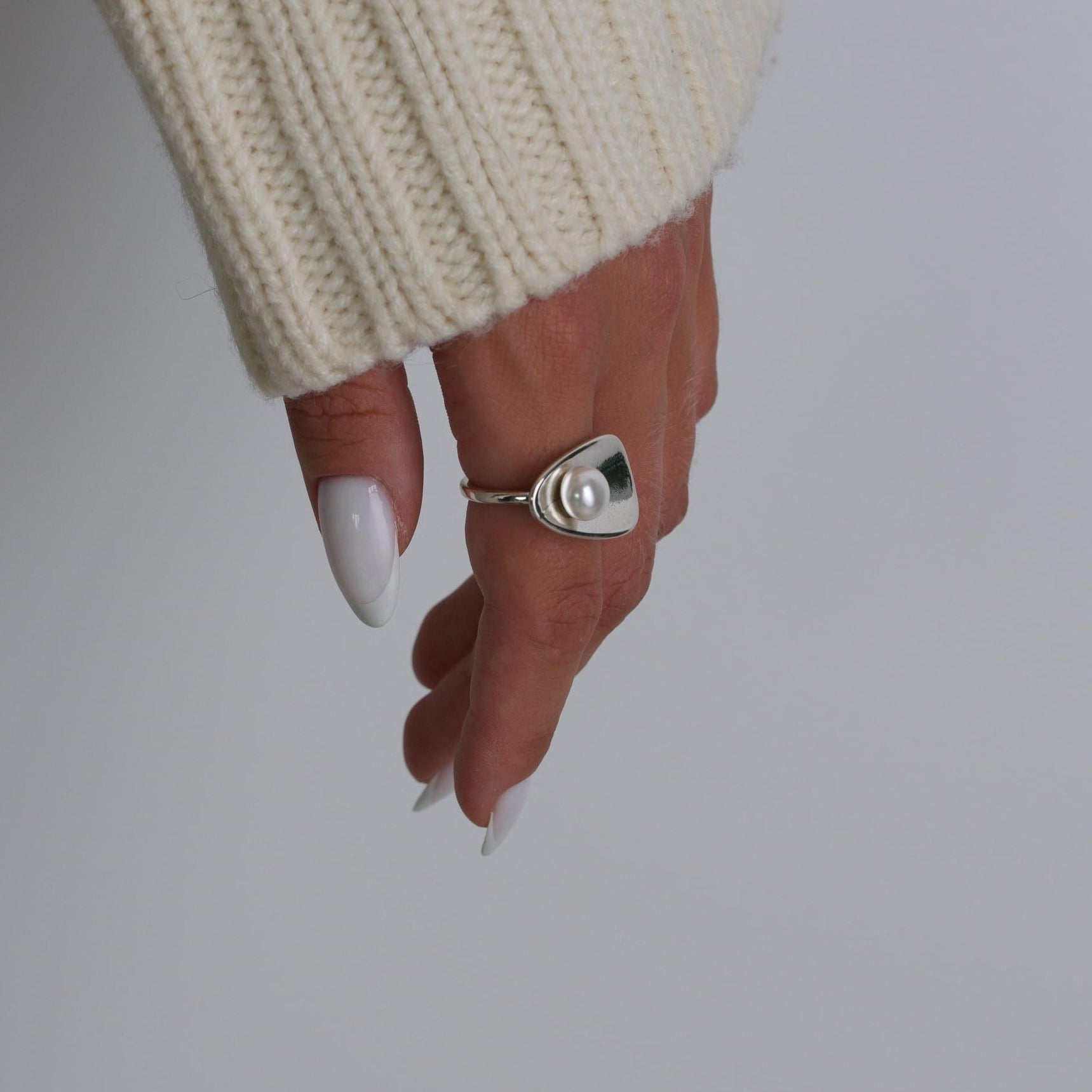 Sterling Silver Orbit Pearl Adjustable Ring