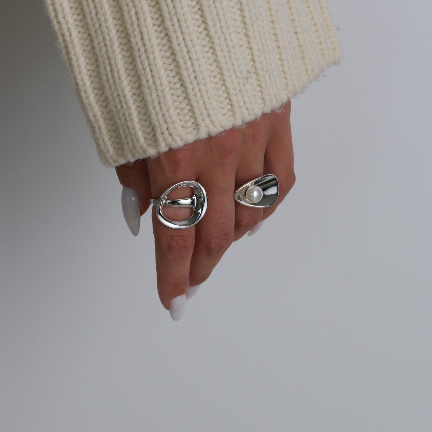 Sterling Silver Orbit Pearl Adjustable Ring