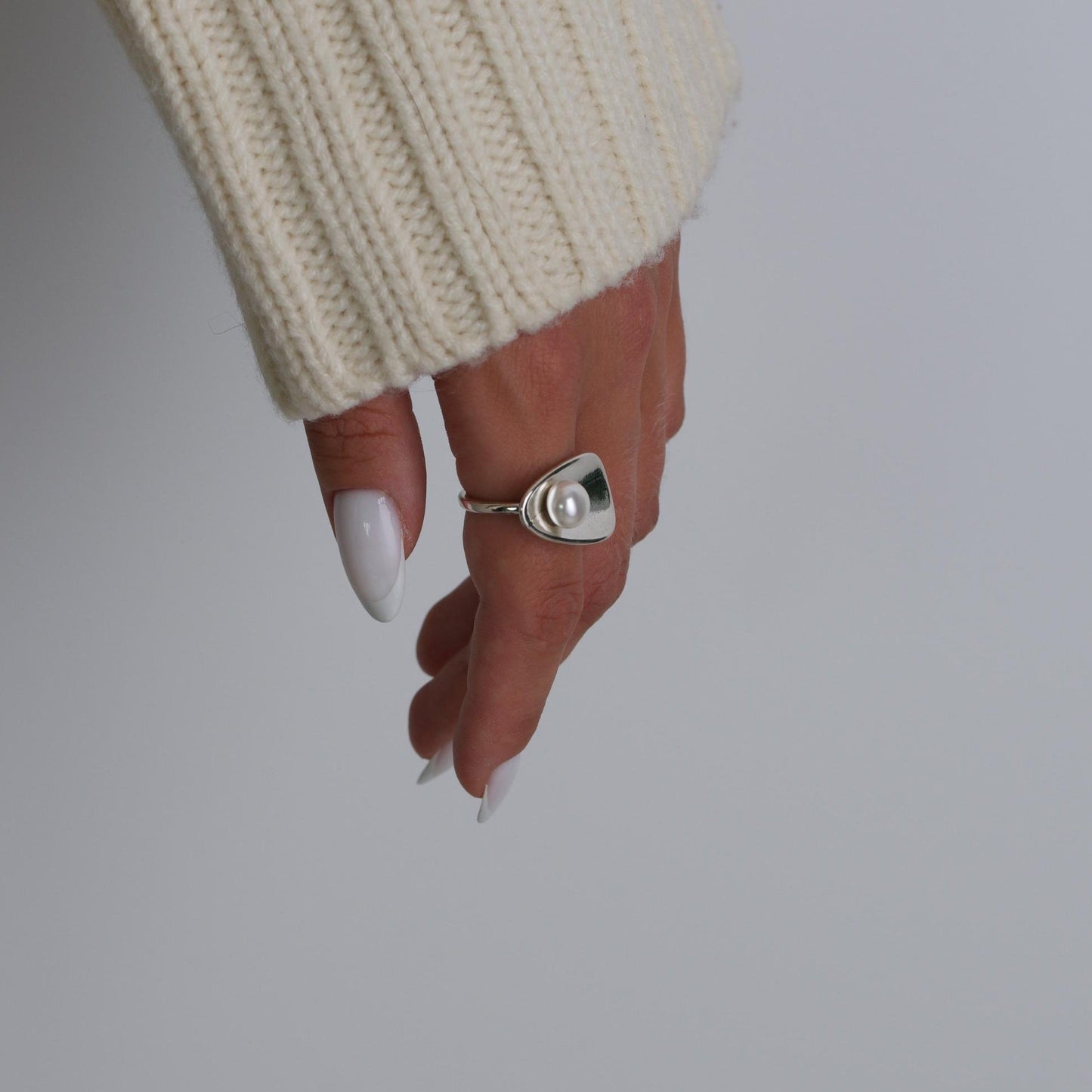 Sterling Silver Orbit Pearl Adjustable Ring