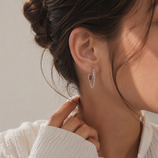 S925 Huggie Chain Earrings