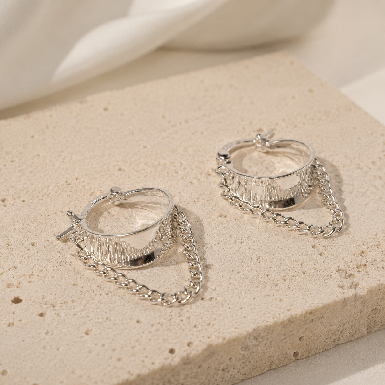 S925 Huggie Chain Earrings