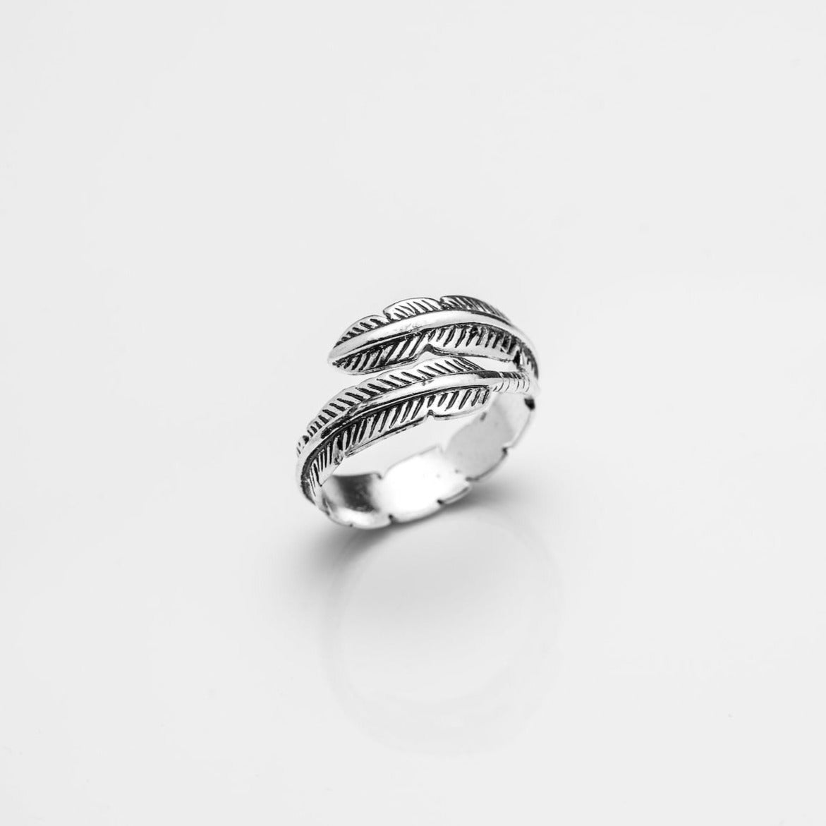 Silver Feather Adjustable Ring