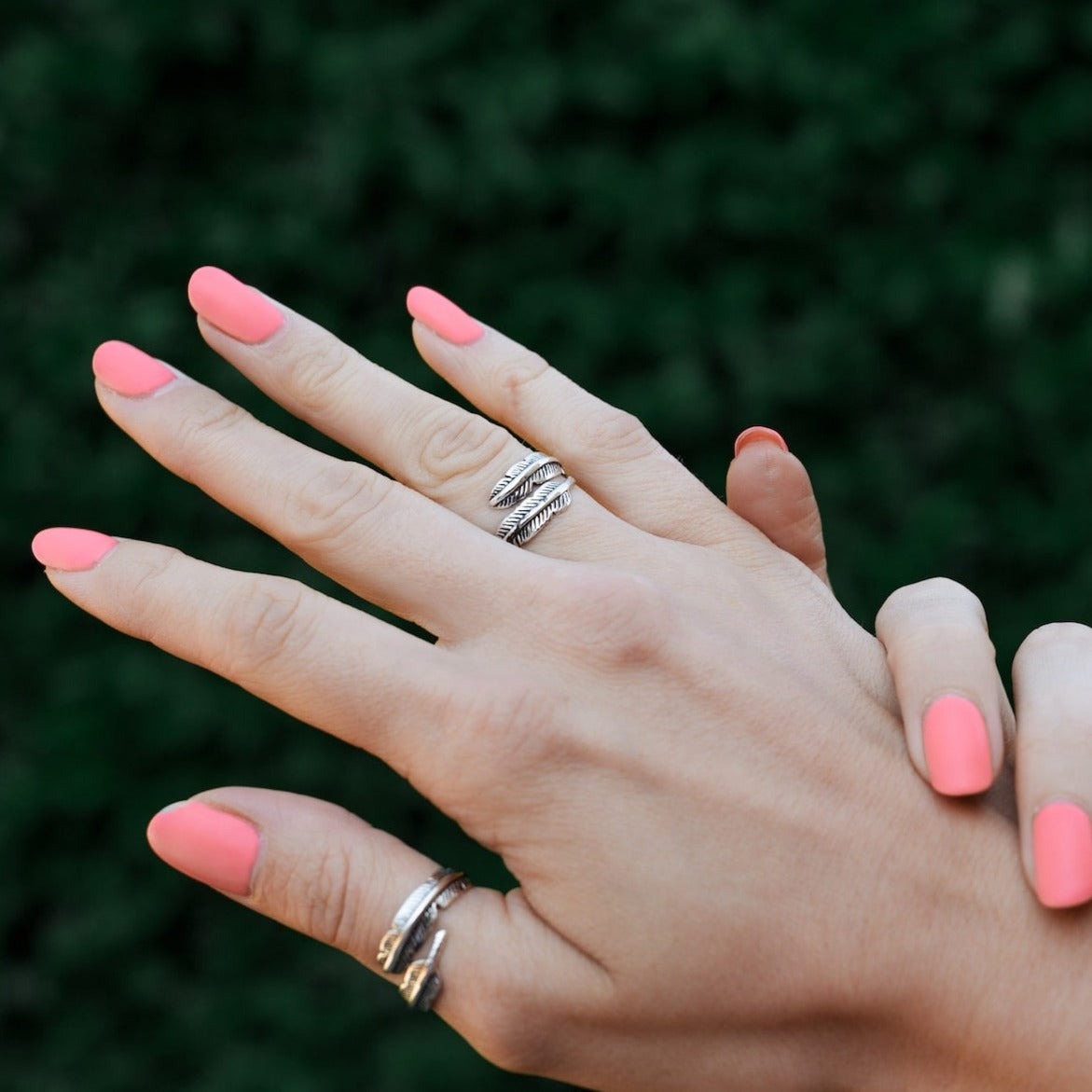 Silver Feather Adjustable Ring