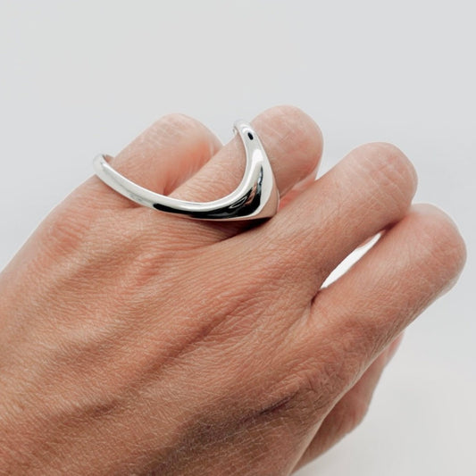 Two Finger Silver Irregular Ring