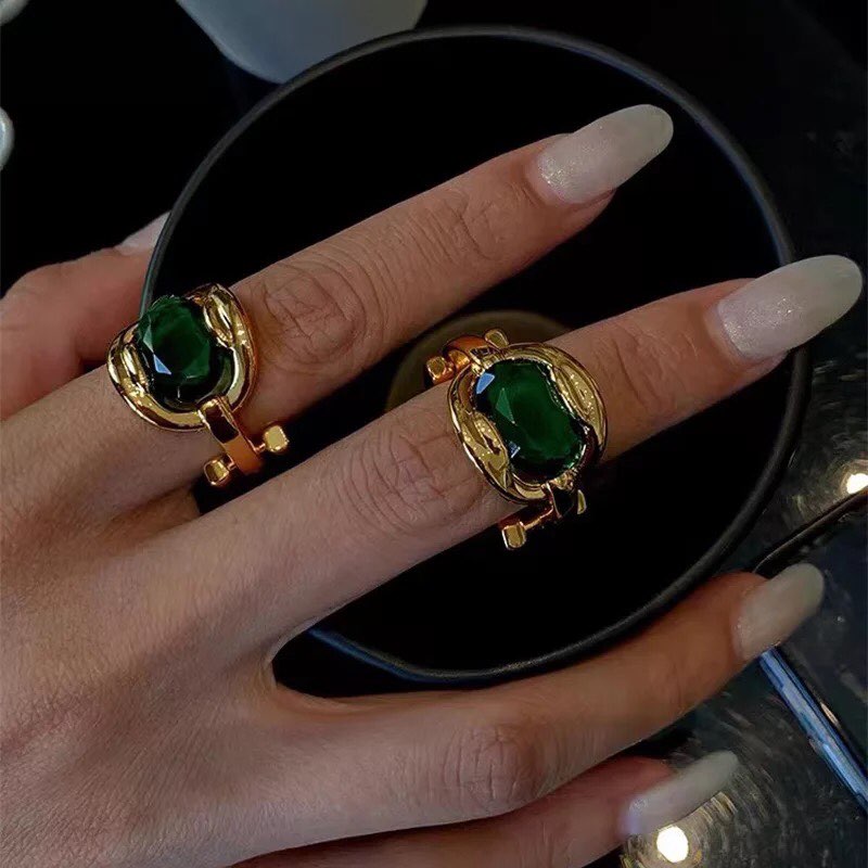 Signet Gold Ring with Green Emerald Stone