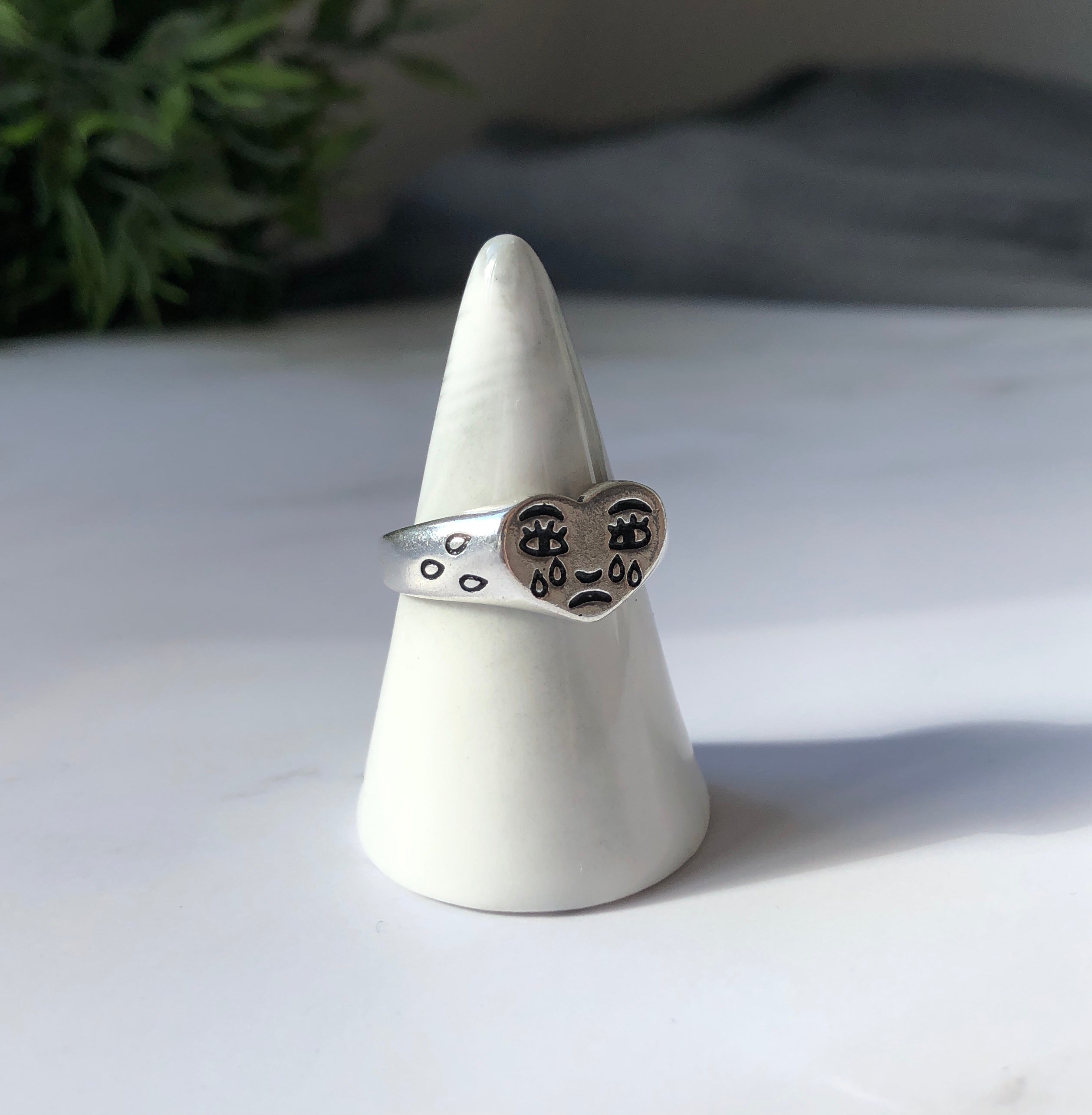 Crying Face Silver Ring